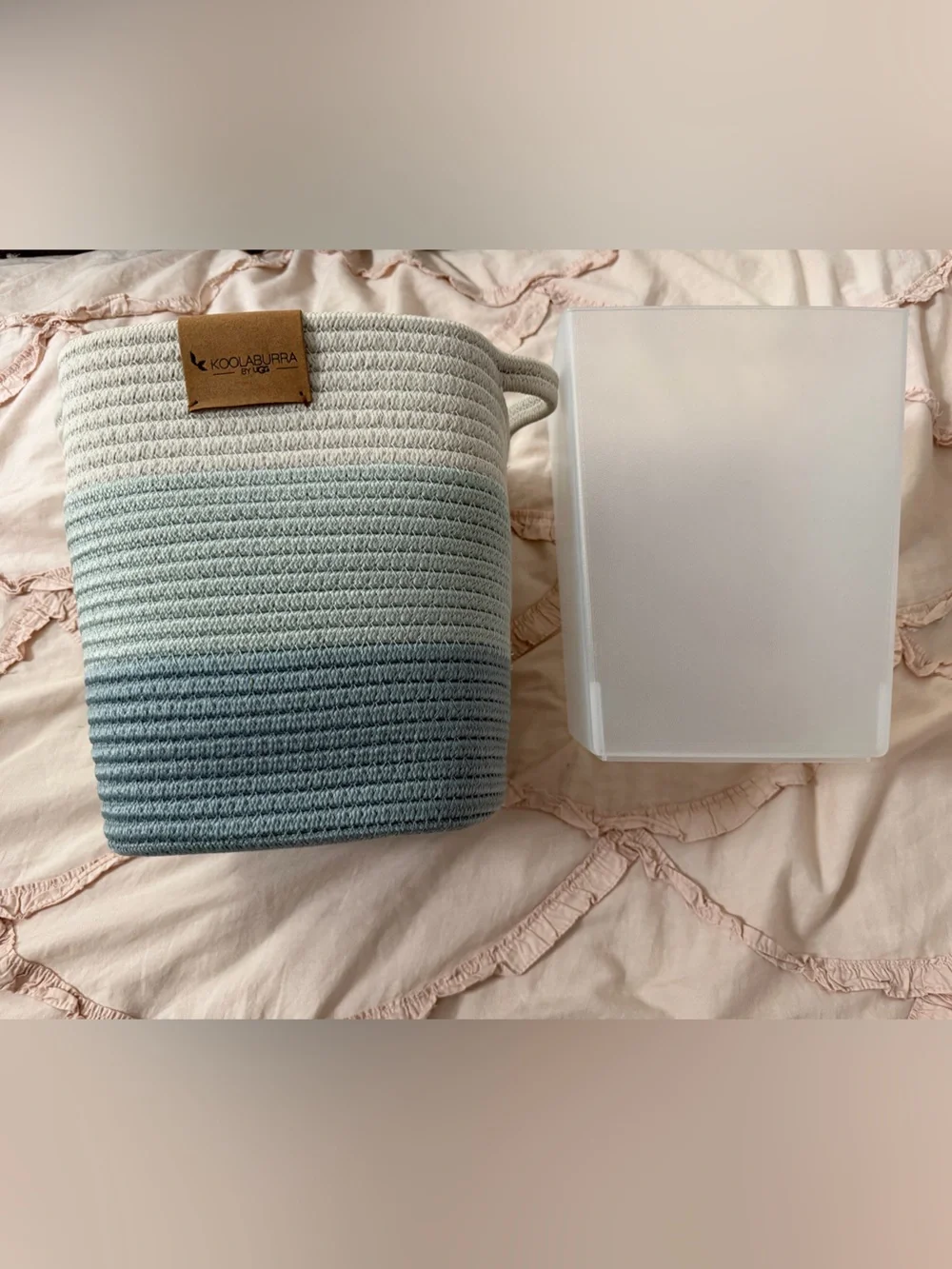 Koolaburra Light Blue Woven Rope Storage Basket with Handles -like new